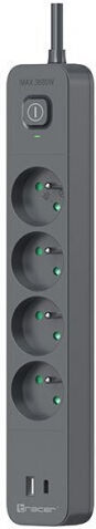 Tracer Power Strip 4 Positions with 1 USB-A, 1 USB-C and Cable 1.5m Gray
