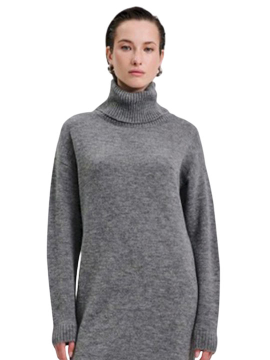 Midi Dress Knitted Turtleneck Grey