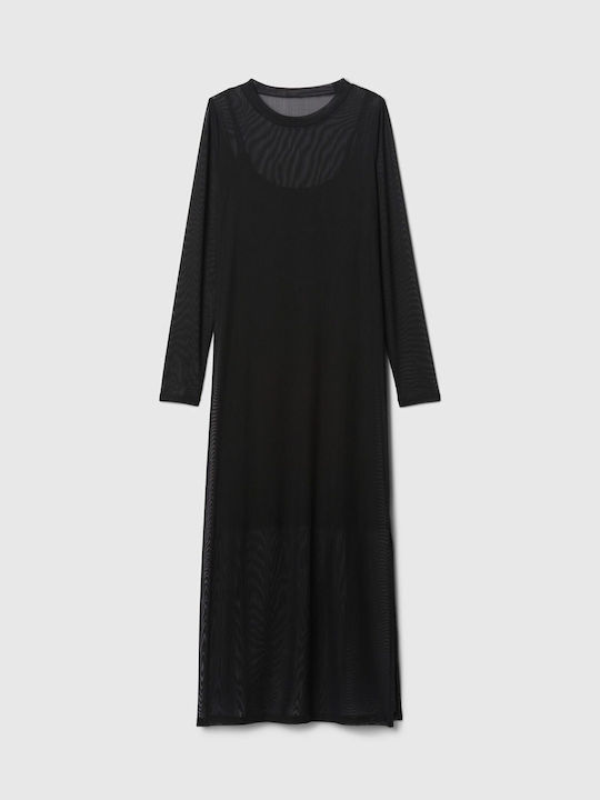 Midi Evening Dress with Sheer Black