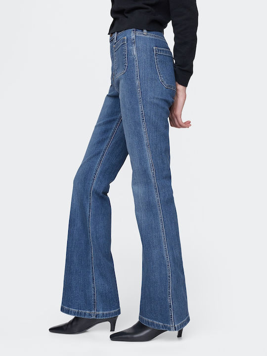 '70s Hoch tailliert Damenjeans Schlaghose Medium Indigo