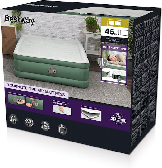 Bestway Φουσκωτό Στρώμα Ύπνου Διπλό με Ενσωματωμένη Ηλεκτρική Αντλία 203x152x46εκ. Πράσινο