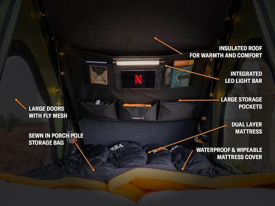 TentBox Cargo 2.0 Automatic Къмпинг Палатка за Автомобил Черна 4 Сезона за 2 Човека 215x130x145см