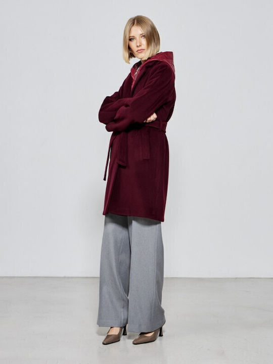 Women's Burgundy Coat with Buttons