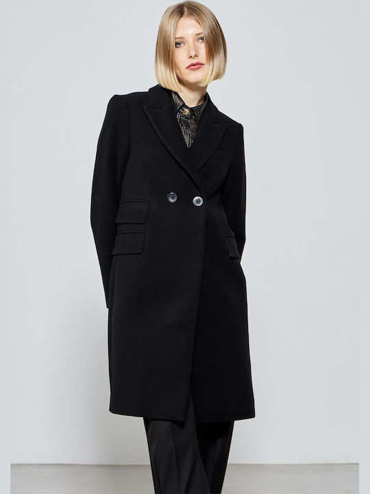 Women's black Coat with Buttons