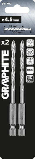 Graphite Σετ 2 Τρυπάνια με Εξάγωνο Στέλεχος για Μέταλλο
