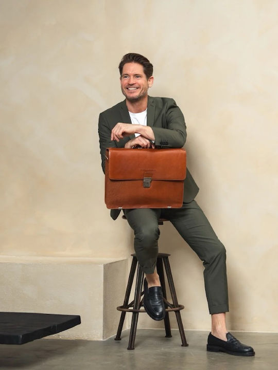 Leather Men's Briefcase Tabac Brown C40.110131