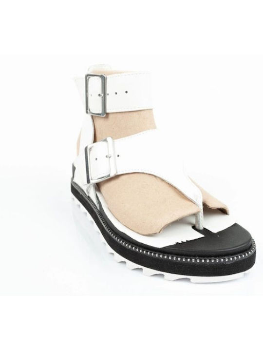 Sandale Casual Damă de Piele Alb