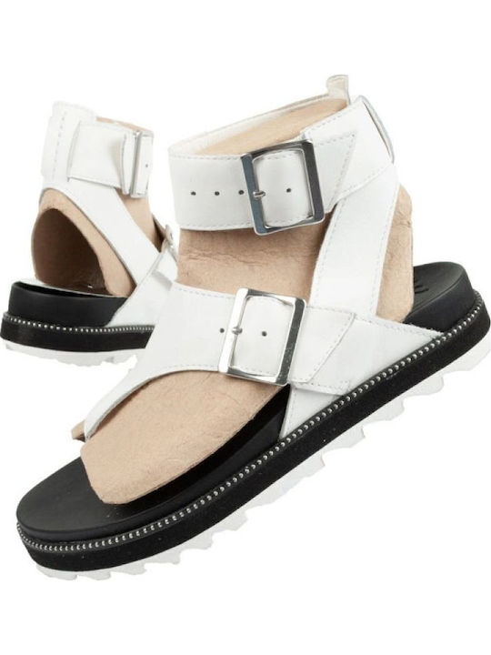Sandale Casual Damă de Piele Alb