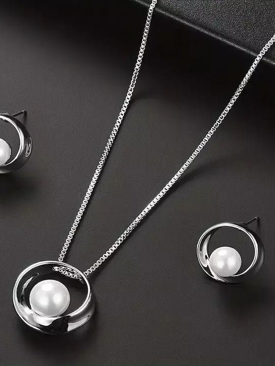 Set mit Halskette & Ohrringe aus Silber mit Perlen