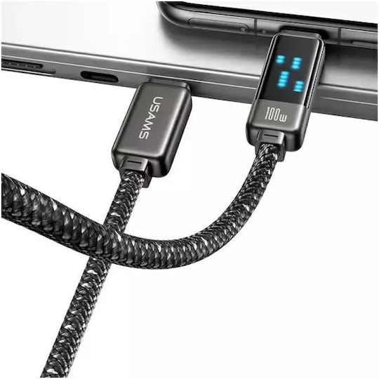 Usams Fast Charging Braided USB 2.0 Cable USB-C male - USB-C 100W PD Μαύρο 1.2m SJ744USB01