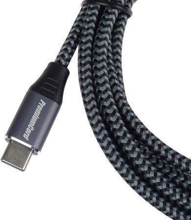 PremiumCord Braided USB 3.0 Cable USB-C male - USB-A 60W Γκρι 3m