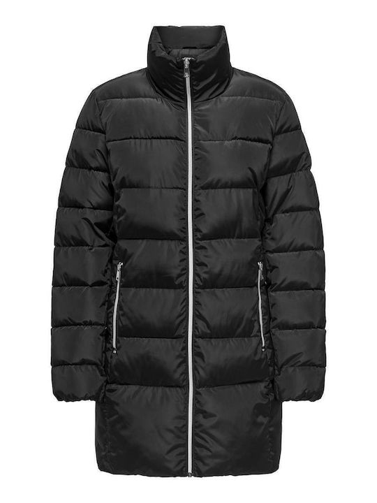 Women's Long Puffer Jacket for Winter with Hood Black