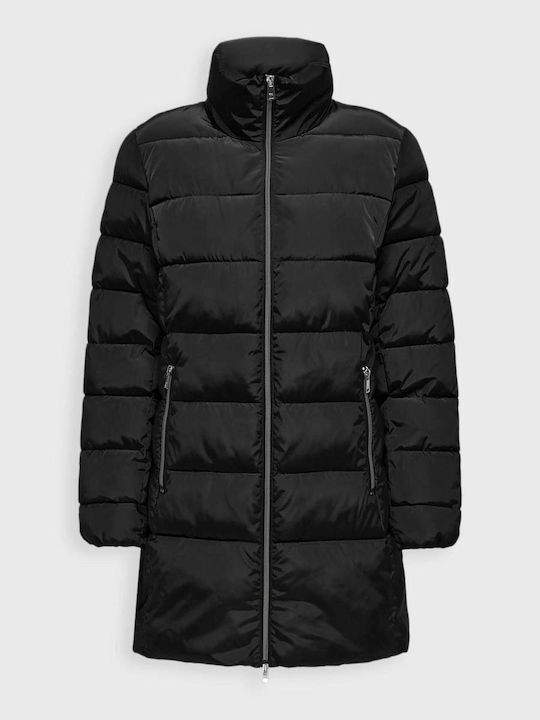 Women's Long Puffer Jacket for Winter with Hood Black