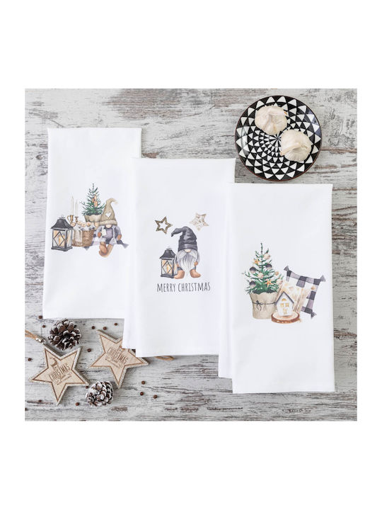 Christmas Kitchen Towels Gnome Set of 3 White