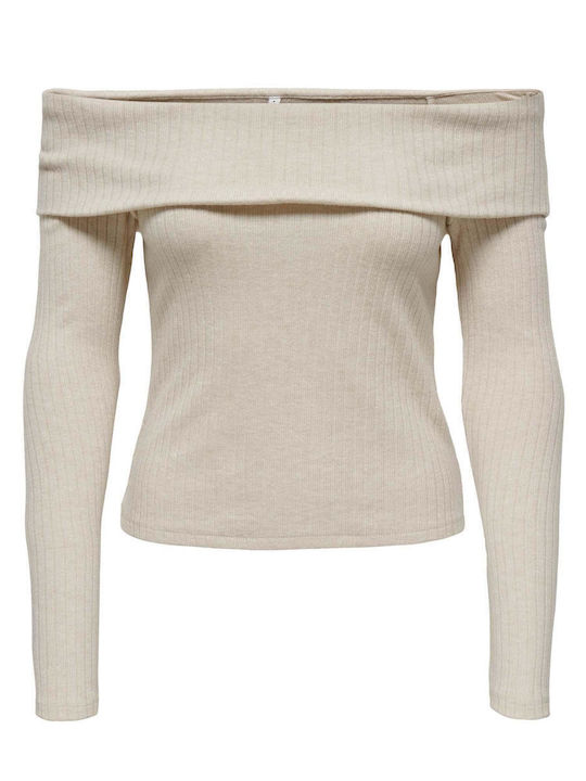 Γυναικεία Μπλούζα Off-Shoulder Μακρυμάνικη Μπεζ