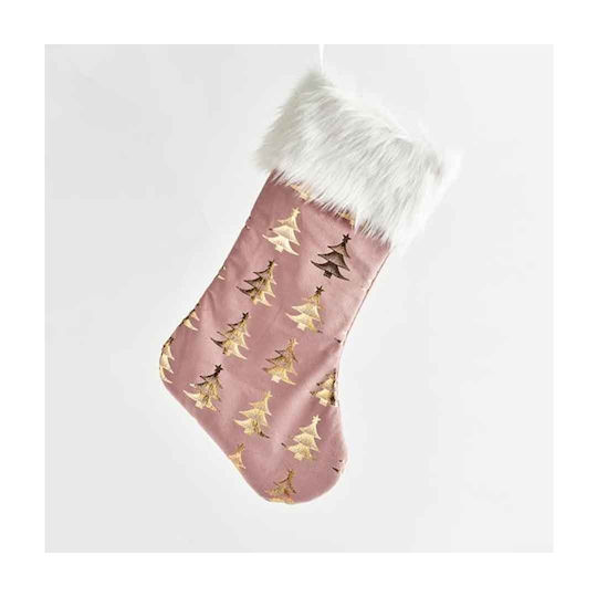 Șosetă Decorativă de Crăciun material textil cu Βrad mic L53xl26xH16cm. Roz