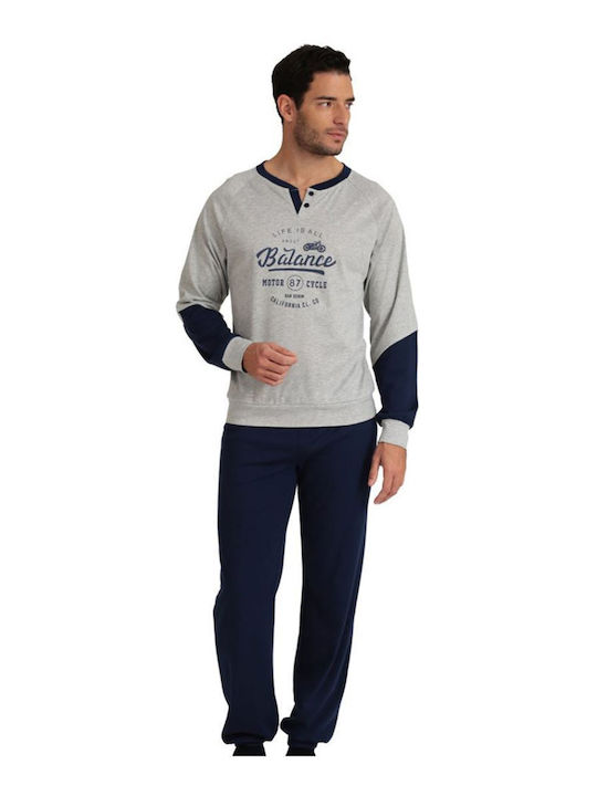 Lydia Creations Men's Winter Cotton Pajamas Set Navy Blue