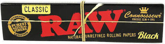 Raw Classic Black Cigarette Rolling Papers King Size Slim with Cone Tips 32 sheets 1pcs