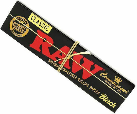 Raw Classic Black Cigarette Rolling Papers King Size Slim with Cone Tips 32 sheets 1pcs