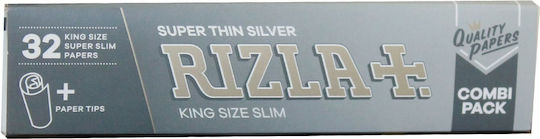 Rizla Super Thin Silver Листчета за свиване на цигари Slim King Size с Тръбички 32 листове 1бр