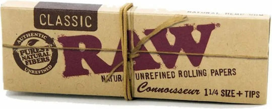 Raw Classic Unrefined Cigarette Rolling Papers 1+1/4 with Cone Tips 50 sheets 1pcs