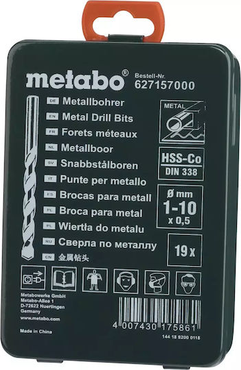 Metabo Set of 19 Drills Cobaltium with Cylindrical Shank for Metal