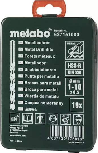 Metabo Set of 19 Drills with Cylindrical Shank for Metal