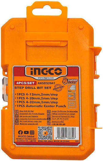 Ingco Set of 4 Conical Drills HSS for Metal 2-32mm
