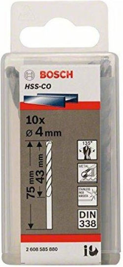 Bosch Diamond Drill 4mm Cobaltium with Cylindrical Shank for Metal 4mm / 75mm / 43x75mm