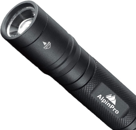 AlpinPro Rechargeable Flashlight LED IPX6 with Maximum Brightness 1000lm Black