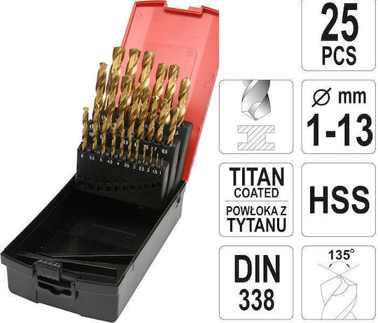 Yato Set Bohrer Titan Satz 25 Bohrer HSS Titan für Metall