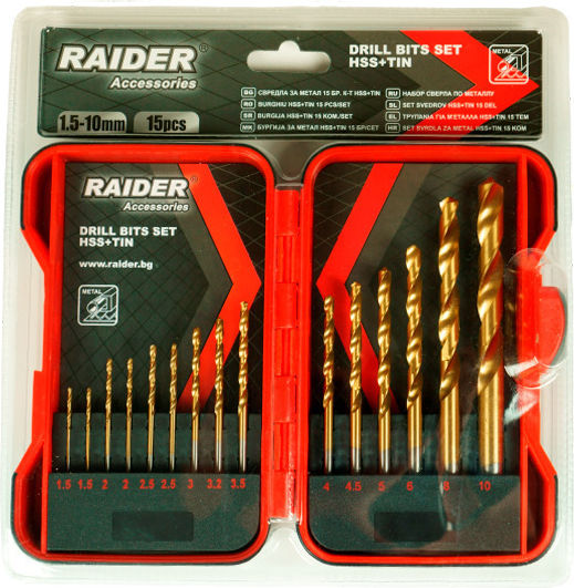Raider Set of 15 Drills Titanium with Cylindrical Shank for Metal