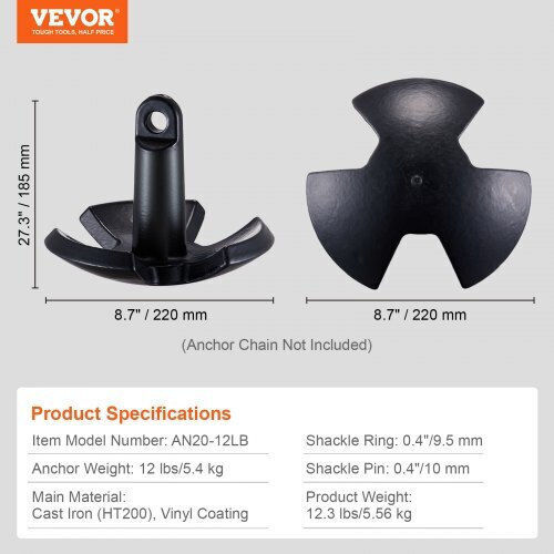 Vevor River Anchor 12 Lbs Cast Iron Black Coating & Ring Hmdpzt12b000edc67v0