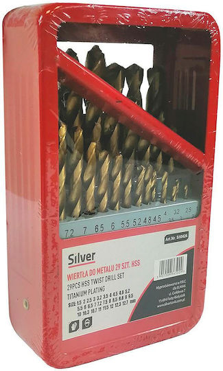 Silver Star Set of 29 Drills Titanium with Cylindrical Shank for Metal