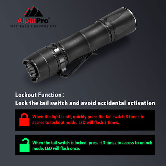 AlpinPro Επαναφορτιζόμενος Φακός LED IPX8 με Μέγιστη Φωτεινότητα 1700lm