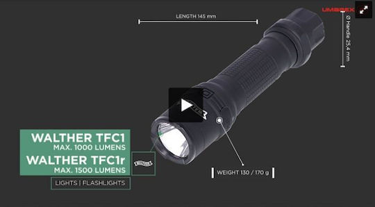 Walther Φακός LED IPX8 με Μέγιστη Φωτεινότητα 1500lm TFC1r