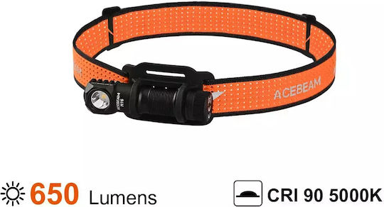 Acebeam Rechargeable Headlamp LED IP68 with Maximum Brightness 650lm H16 Black