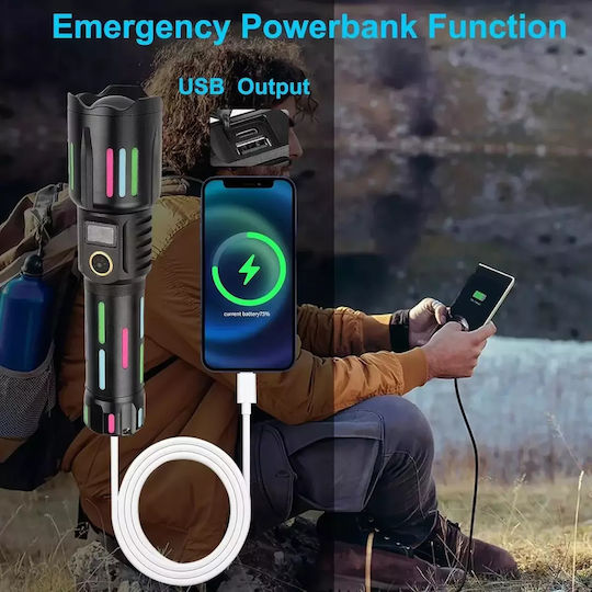 Andowl Rechargeable Flashlight LED IPX6 with Maximum Brightness 1000lm Black