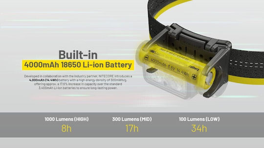 NiteCore Επαναφορτιζόμενος Φακός Κεφαλής LED IP68 με Μέγιστη Φωτεινότητα 1700lm