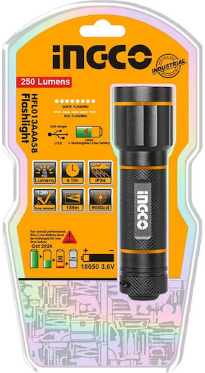 Ingco Taschenlampe LED IPX4 mit maximaler Helligkeit 250lm 3Stück