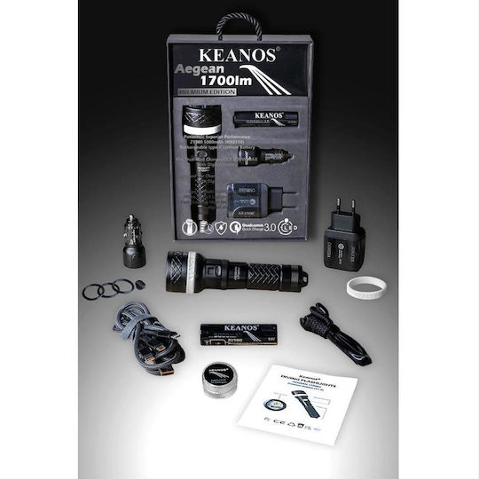 Keanos Επαναφορτιζόμενος Φακός LED IPX8 με Μέγιστη Φωτεινότητα 1700lm Aegean (Premium Edition)