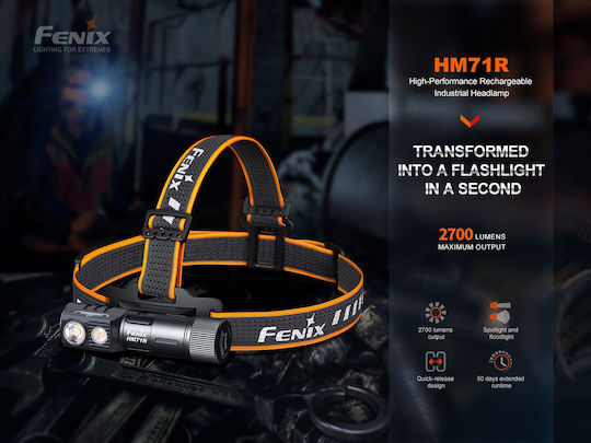 Fenix Επαναφορτιζόμενος Φακός Κεφαλής LED IP68 με Μέγιστη Φωτεινότητα 2700lm