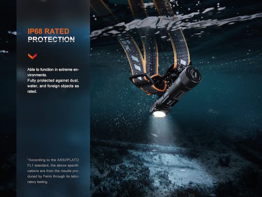 Fenix Rechargeable Headlamp LED IP68 with Maximum Brightness 1600lm Black