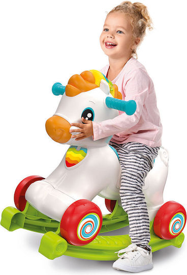 Baby Clementoni Lakis Alogakis 3 in 1 (Speaks Greek) Plastic Rocking Toy Horse for 12+ months with Sounds & Music with Max Load Capacity 20kg White