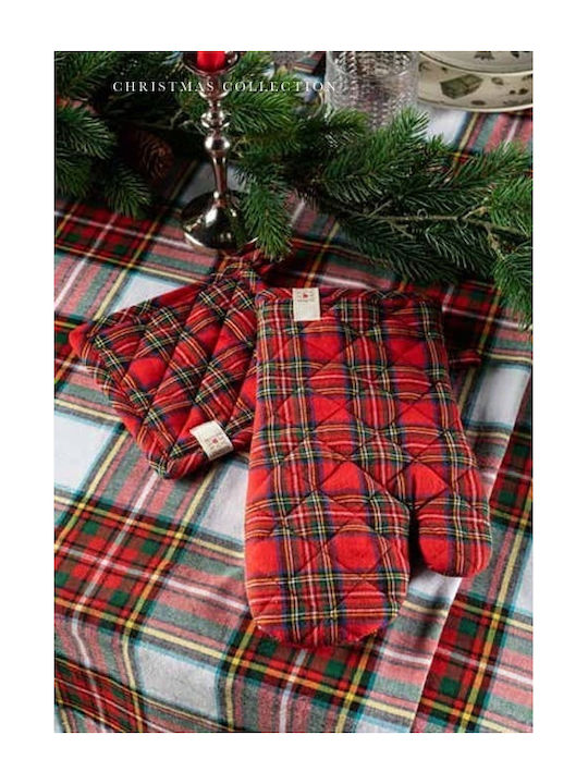 Amo La Casa Σετ Γάντι Πιάστρα Βαμβακερά Καρώ Tartan Κόκκινο