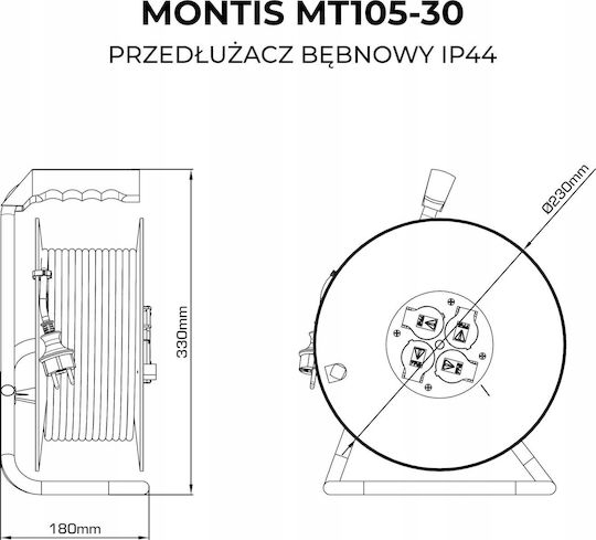 Montis Μπαλαντέζα Καρούλι 4 Θέσεων με Καλώδιο 30m Στεγανή