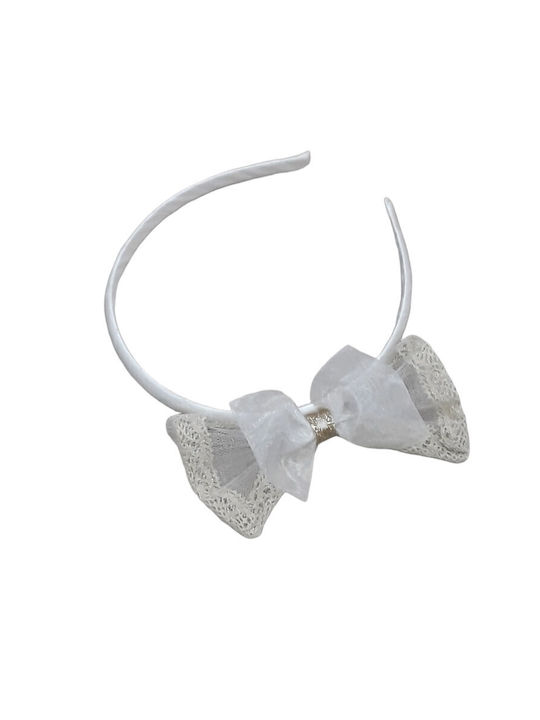 Domina White Kids Headband with Bow