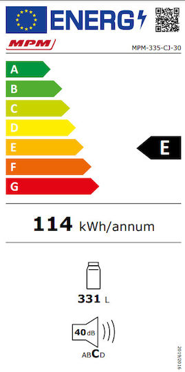 MPM Ψυγείο Συντήρησης 331lt Υ170xΠ60xΒ60εκ. Λευκό MPM-335-CJ-30