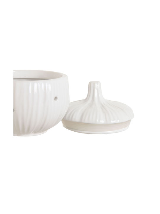 Home Esprit Vase General Use with Lid Glass White 13x13x14cm