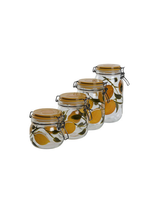 Home Esprit Set of 4pcs Jars General Use with Lid Glass Yellow 4x11.3x21.7cm